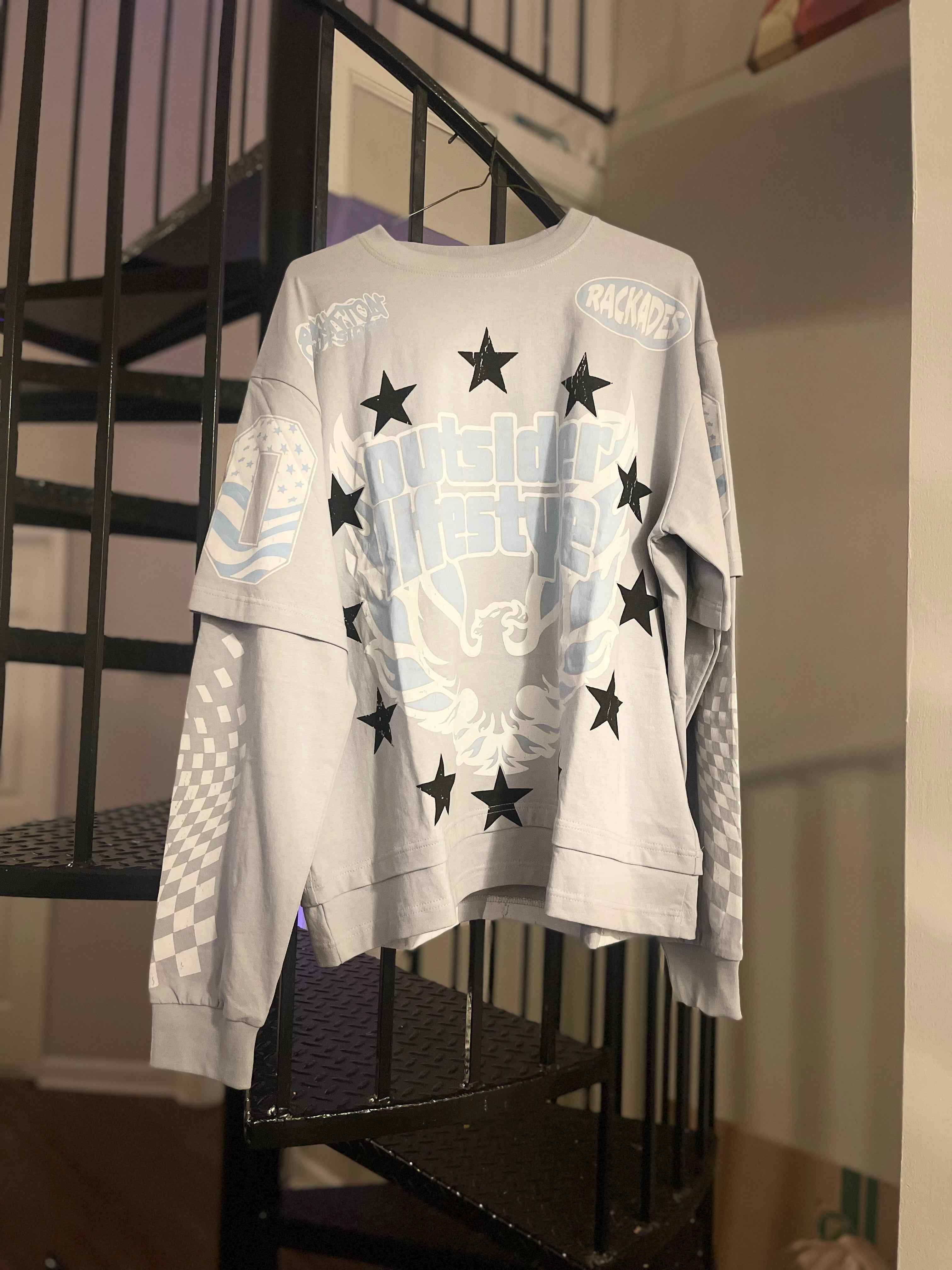 Shadow blue double layer classic shirt