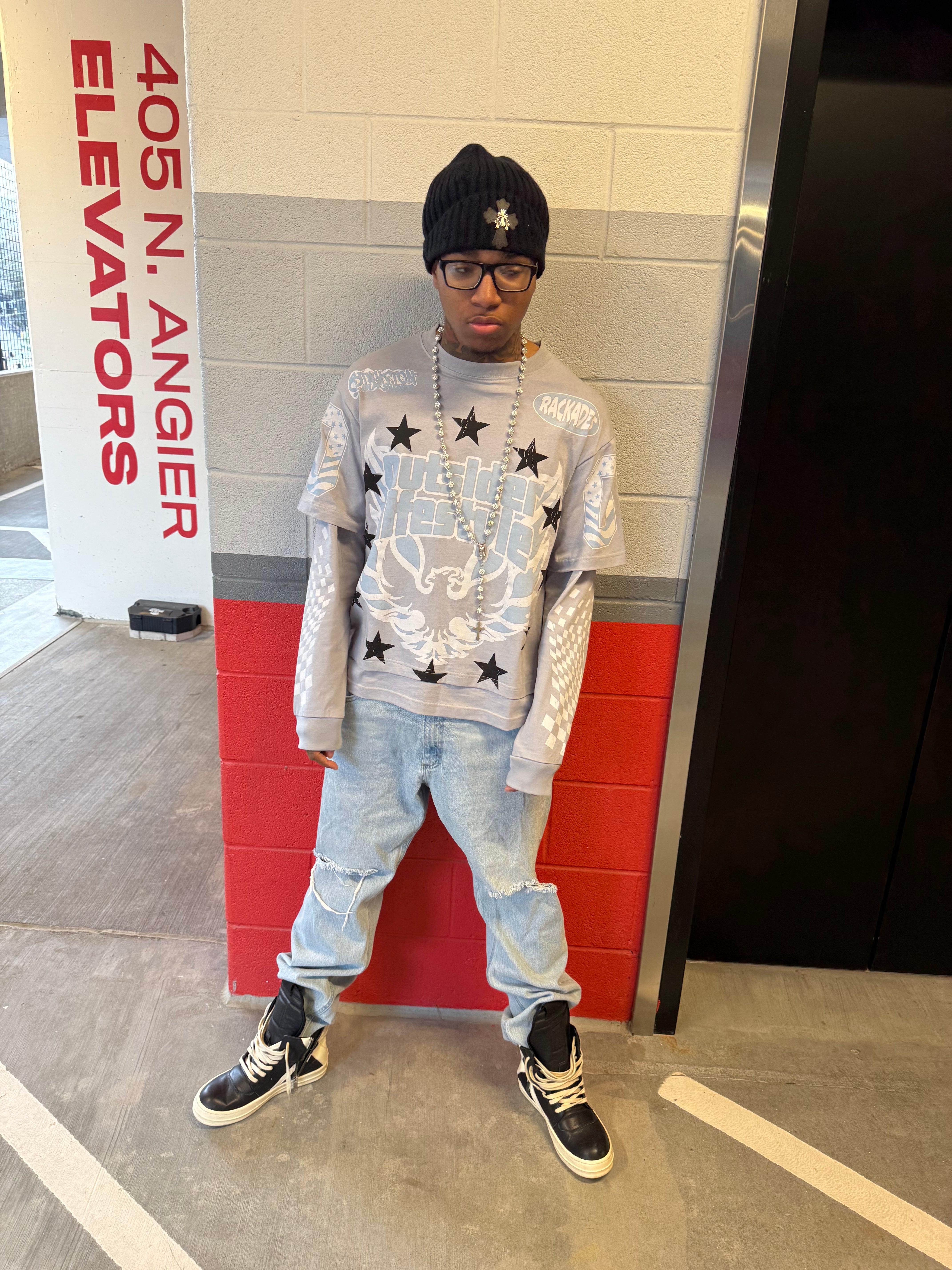 Shadow blue double layer classic shirt